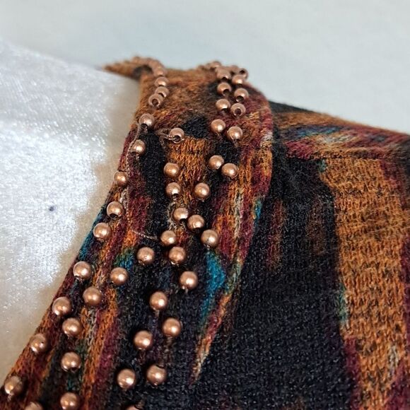 Rafaella Women’s Top Large Multi Fall Colors Copper beads at Collar & Bib V-Neck - Picture 3 of 12